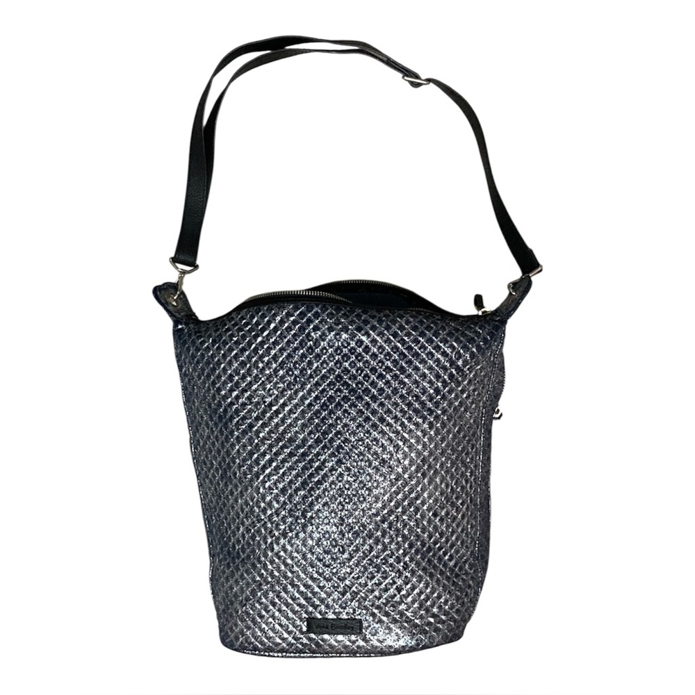 Vera Bradley Carson Crossbody Hobo Bag In Navy/Silver Metallic Quilted Design